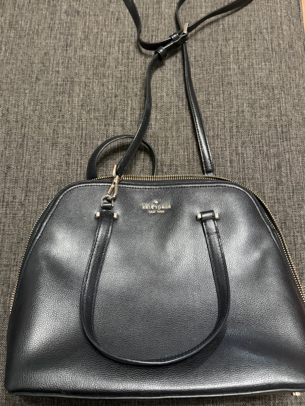 kate spade Black Pebbled Leather Dome Satchel with Crossbody Strap